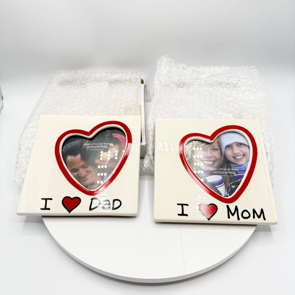 Our Name is Mud I Heart Mom & Dad Ceramic Photo Frame Set 4041700 4041701 New
